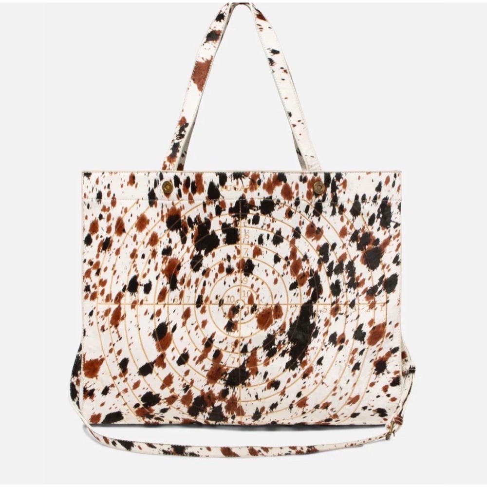Fugazi Cow Print Pony Hair Target Tote Bag Brown White Large‎ Shoulder Bag NEW